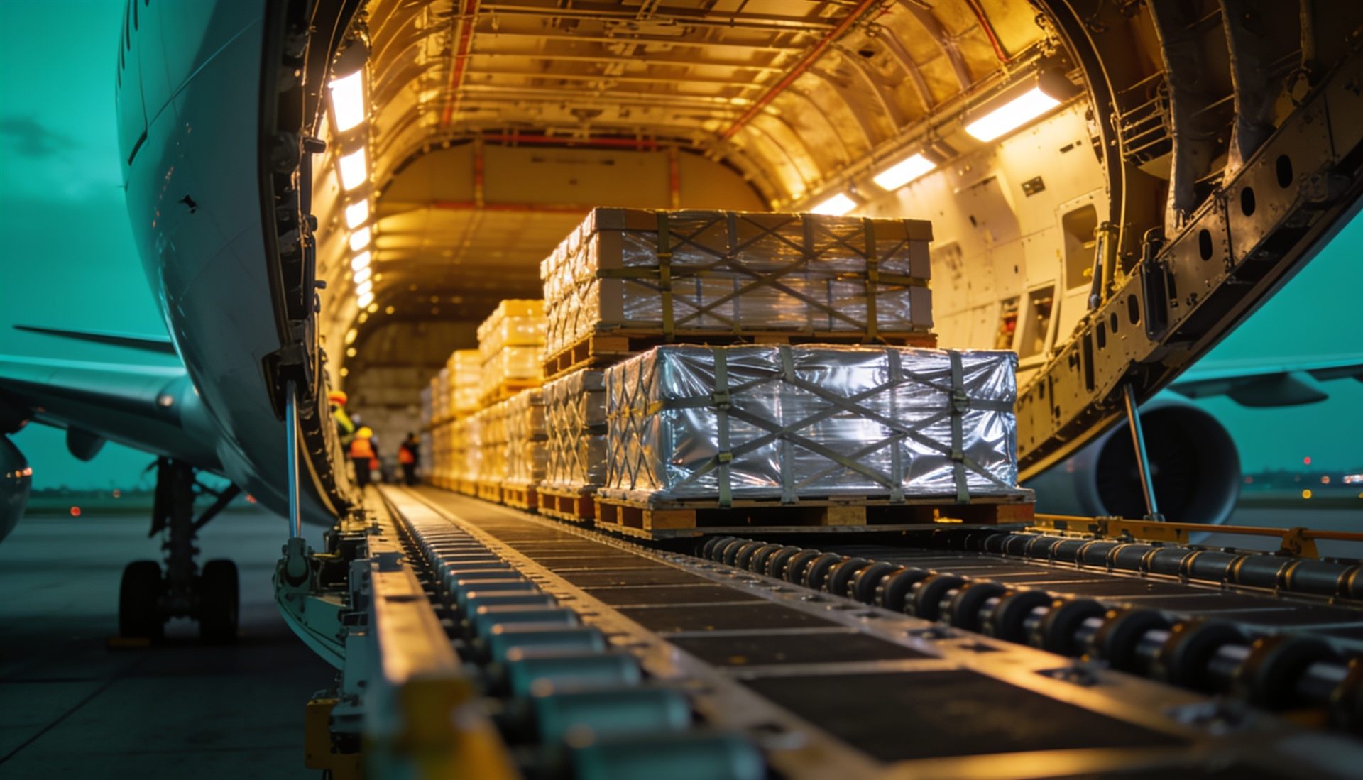 Luftfracht wird in ein Frachtflugzeug verladen