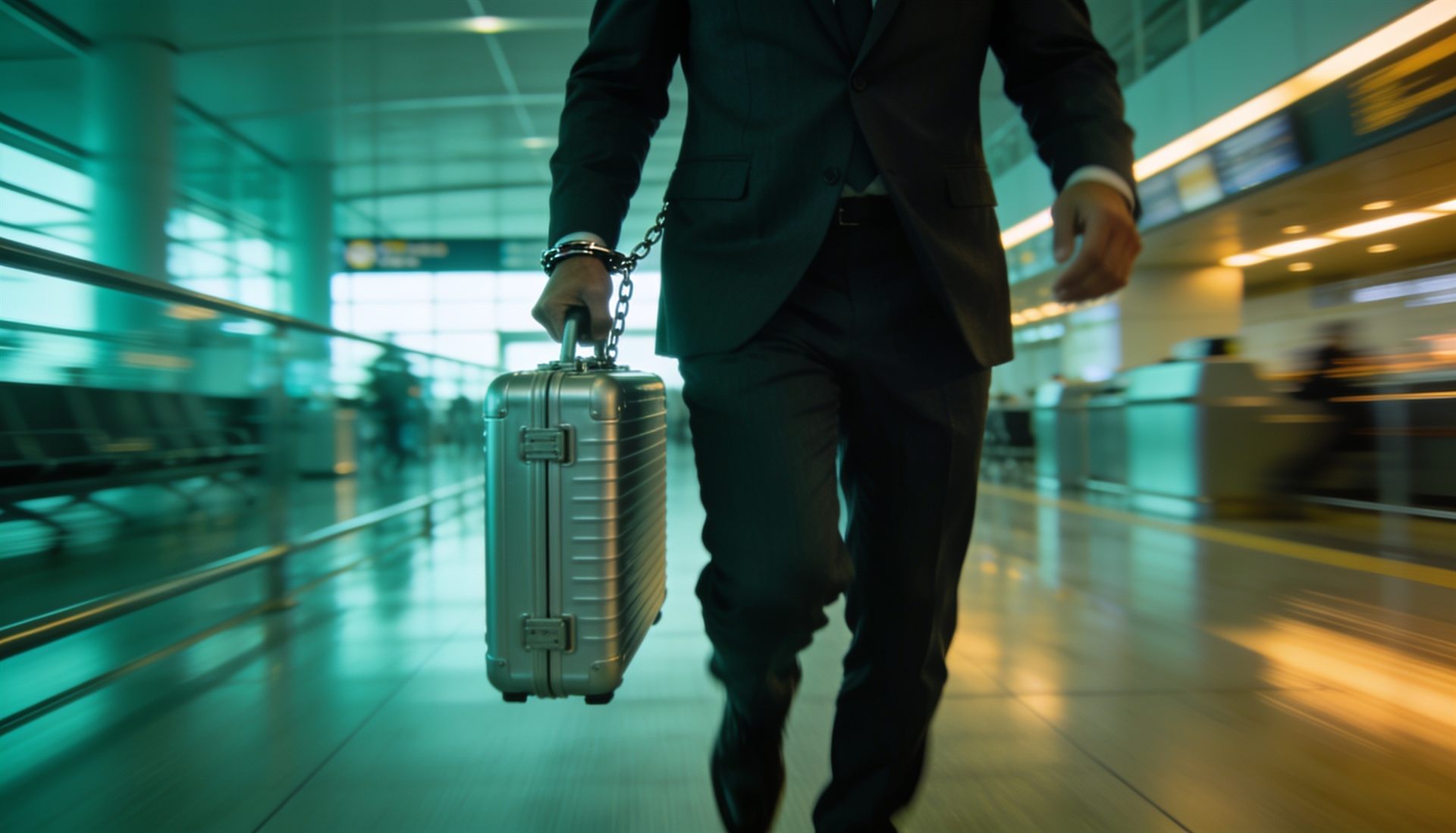 On-Board-Kurier mit Sicherheitskoffer im Flughafenterminal